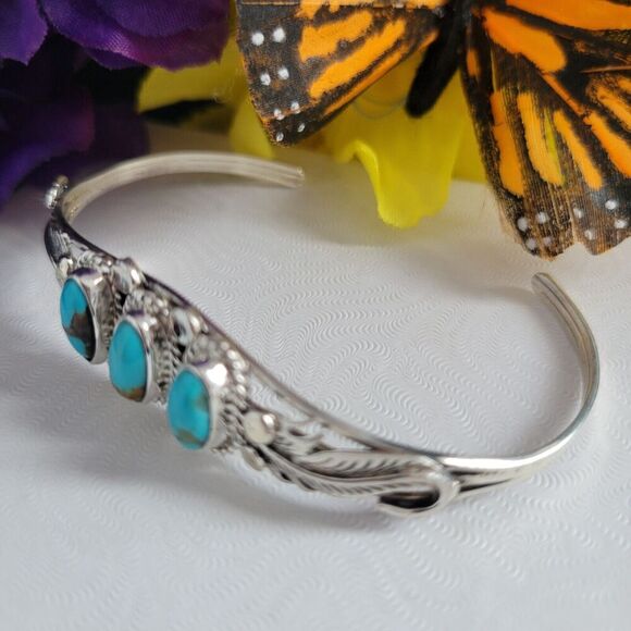 Native America Navajo Sterling Silver Turquoise Bracelet Cuff By Darrell Morgan - Picture 2 of 10